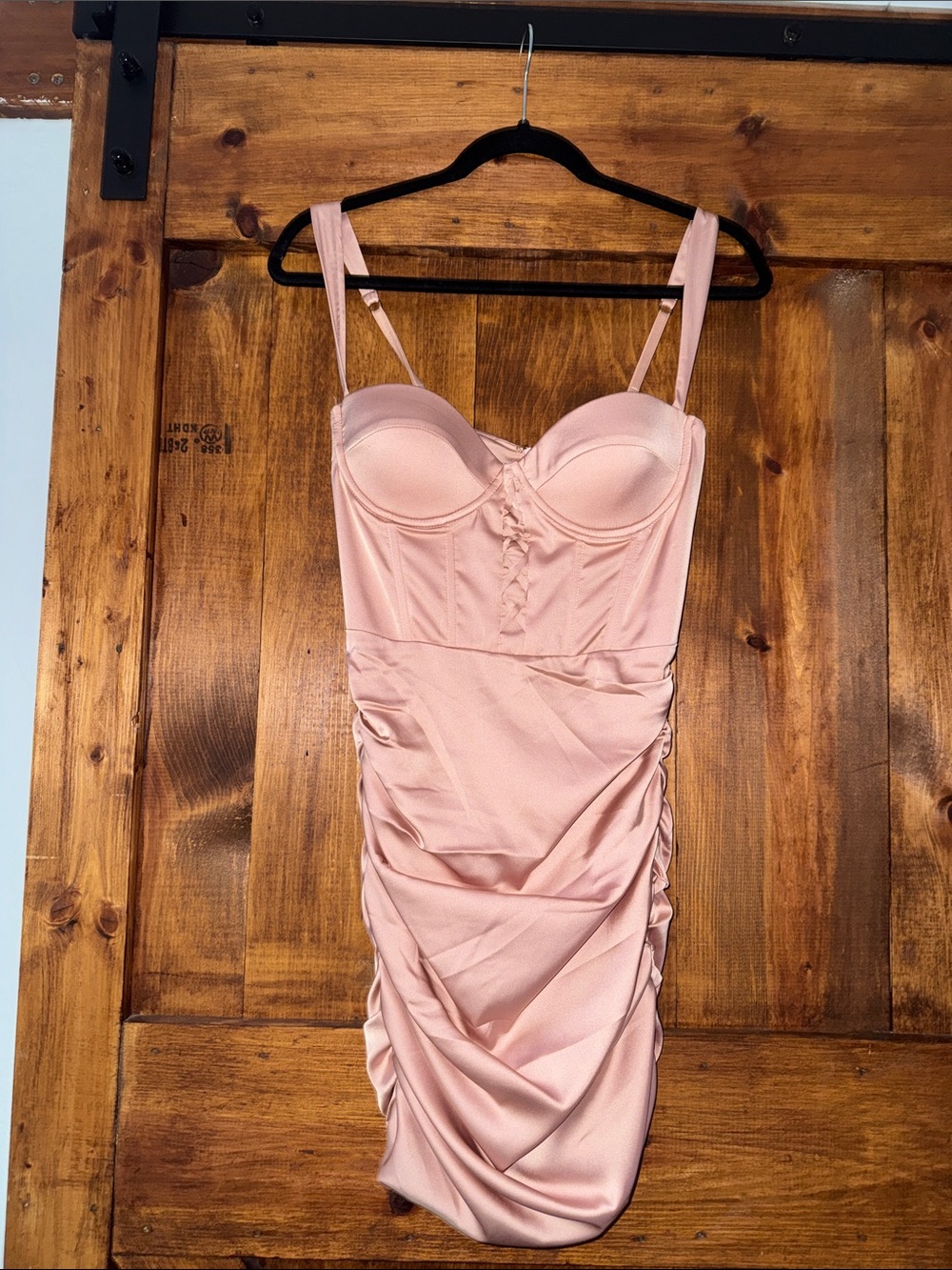 Oh Polly Blush Pink Ruched Bustier Mini Dress